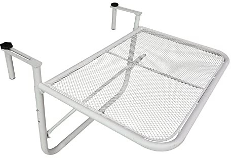 Outsunny Tavolo da Ringhiera Altezza Regolabile a 3 Livelli, Tavolino Sospeso da Balcone Salvaspazio in Metallo, 60x56.5x45cm, Bianco