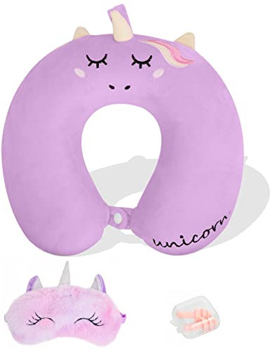 YOUXIU Reisekissen Nackenkissen ​Nackenhörnchen mit Schlafmaske und Ohrstöpseln Kopfstütze Reise Memory Schaum Schlafkissen Nackenstützkissen für Kinder und Erwachsene, Reisen im Auto Flugzeug Zug