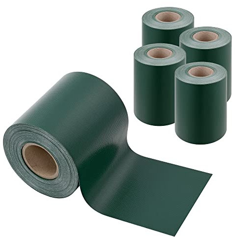Lot de 4 Bandes de Brise-Vue Set de 4 Rouleaux de Film de Clôture Résistant aux Intempéries UV Déchirures Toile Opaque en PVC Fils de Polyester 140 m x 19 cm 26,6 m² Vert Mousse RAL 6005