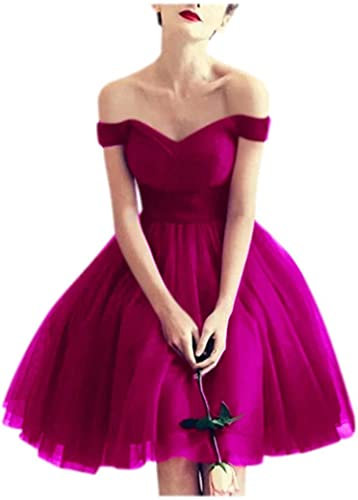 N/ C SAYNO - Vestidos de tul con hombros descubiertos para adolescentes, 2022 con cuello en V, vestidos cortos de graduación, fucsia, 52