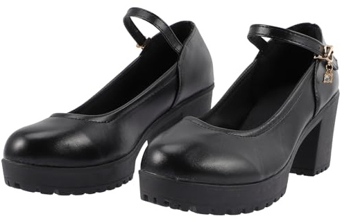Happyyami Black Dress 1 Pair Mary Paltform High Heel For Women Leather Dress Pumps Block Paltform Wedding Shoes Summer Shoes Round Head Lady Footwear Shallow- Mouthed High Heels Black Heels