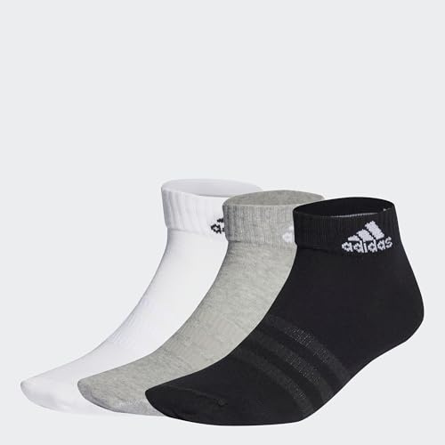adidas Unisex Thin and Light Ankle Socks 3 Pairs, Medium Grey Heather / White / Black, 6.5-8