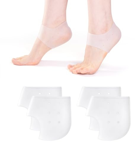 2 Paires Protège Talons en Gel, Manches de Talon Silicone Doux | Talon en Gel Manches Respirant avec Trous pour Soulagement de la Douleur Pieds Secs Hommes et Femmes (Blanc)
