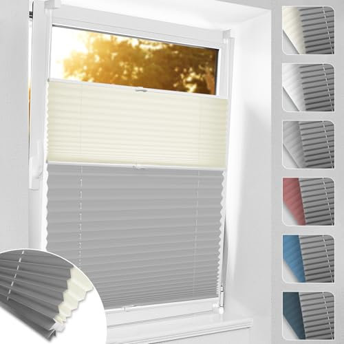 bobodeco Day Night Plissee Doppelplissee ohne Bohren Verdunkelung Klemmfix, 35x120 cm(BxH) Beige-Grau Thermo Plissees 100% Verdunkelnd & lichtundurchlässig Aluminium für Fenster & Tür