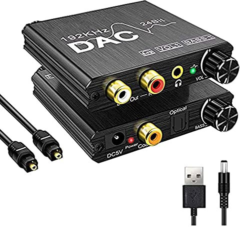 Hopbucan Convertitore audio digitale a analogico da 192 Khz con regolazione dei e del volume, spdif/ottico/coassiale ad analogico