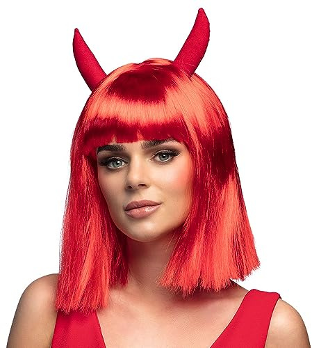 Boland 85607 - Perücke Teufel mit Hörner, rote Kunsthaare, Zubehör für Faschingskostüme, Teufel Kostüm, Karneval, Halloween