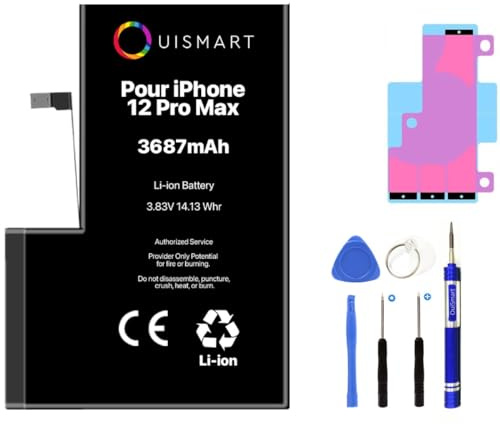 OUISMART® KIT Batterie pour IPHONE (avec Kit Outils + Adhésif, iPhone 12 Pro Max)