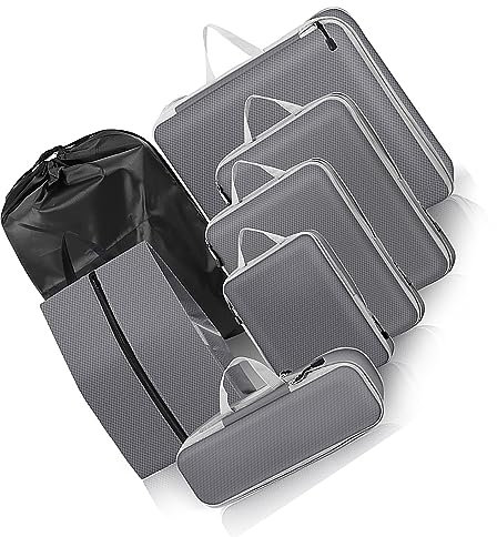 BETUFIARY Kompressions-Verpackungswürfel, 7-teiliges ausziehbares Koffer-Organizer-Taschen-Set, Packwürfel mit Kosmetik-Organizer, Gepäck-Organizer-Set für Reisen oder zur Aufbewahrung zu Hause (grau)