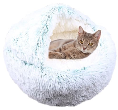 Katzensofa, beruhigendes Bett, Plüsch-Katzenbett, Haus für Haustiere, Katzen und Hunde, Katzenzeltkissen, Anti-Angst-Kätzchenbett, Katzenhaus, Donut-Katzennest mit rutschfester Unterseite, 60 cm, Grün