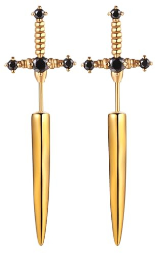 JewelryWe Schwert Ohrringe Herren Ohrstecker: Edelstahl Gothic Punk Langes Schwert Ohrstecker Kreuz Dolch Schraube Ohrring Helix Tragus Ohr Piercings für Männer Junge