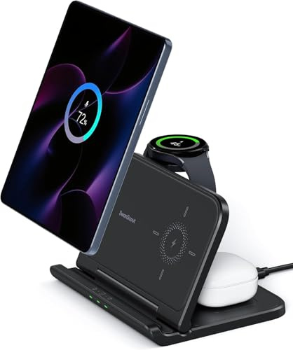 Chargeur Induction pour Samsung Z Fold 8 Ultra, pour Galaxy Watch 8/7/6 | Chargeur sans fil pliable 3-en-1 pour Galaxy Watch 5/4/3 et Galaxy Buds, pour Z Fold/Pixel 9 Pro Fold, SwanScout 705S