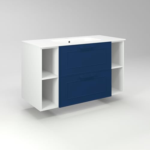Diventa Modello Diva Frame, Mobile Bagno sospeso 100cm con 2 cassetti, 4 vani a giorno, lavabo dal design moderno, colore blu e bianco