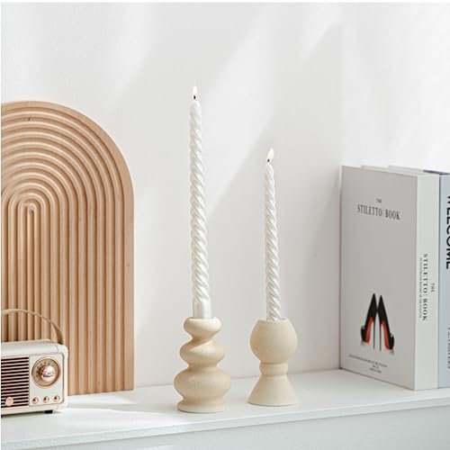 VIRFONOR Kegelförmige Keramik-Kerzenhalter, Set mit 2 matten Boho-Kerzenhaltern, Tischdekoration, Tafelaufsatz für Zuhause, Abendessen, Hochzeit, Party, Aromatherapie, Votivkerze (mattes Elfenbein,