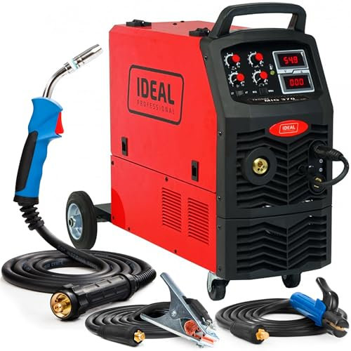 Ideal Tecno MIG 370 IGBT - Saldatrice a Filo Continuo con Gas da 350 A - Con Telaio Mobile e 4 Rulli - MMA e FLUX - Induttanza, Saldobrasatura - Connettori Euro - Saldatura Alluminio