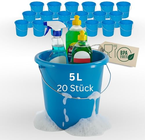 Novaliv 20 Stück Eimer 5L Blau mit Maßeinteilung - Putzeimer 5 Liter ? 22,5 cm Praktischer Allrounder mit Skala für Haushalt & Garten ideal als Haushaltseimer, Wassereimer, Wischeimer, Bucket