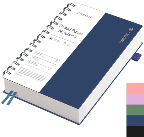 EMSHOI Notizbuch A5 Dotted, 100g/m², 300 Seiten - Blau | Bullet Dotted Journal, PVC Cover, 180° flach, Innentasche, Stiftschlaufe, Lesezeichenband, für Büro Schule, 14.5 x 21cm
