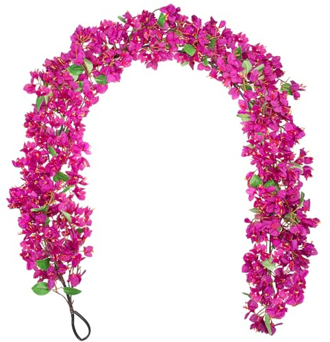 Künstliche Bougainvillea Girlande 180 cm – Rote Kunstblumen Hängend Blumengirlande mit Haken – Dekoblumen für Hochzeitsdeko, Wanddeko, Balkon, Garten, Innen & Außen