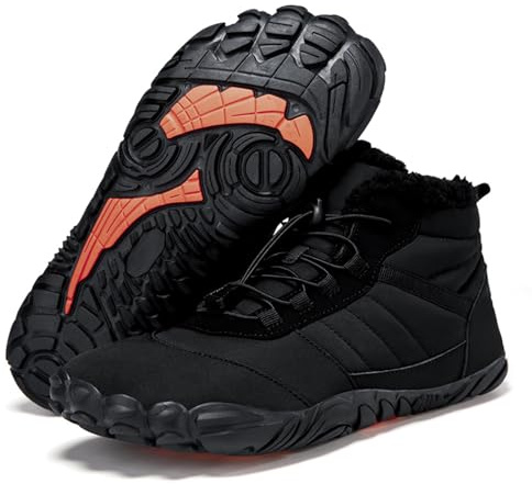 Mens Barefoot Boots Womens Winter Non-Slip Mens Hiking Boots Waterproof Non-Slip with Plush Fleece Lining, Wide Toe Shoes Black 42