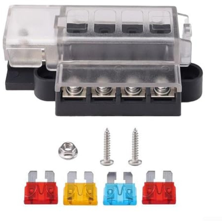 Zilimontt 4-Gang-Sicherungskasten, positiver Block, Auto-Standard-Flachsicherungshalterkasten, 12 V 24 V Terminalhalterschaltung für Sicherungen, Auto-Sicherungsblock für Auto/Boot/Marine