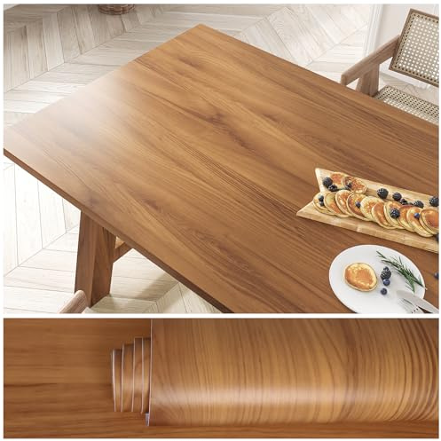 VEELIKE Papier Peint Imitation Bois Teck Marron Papier Peint Bois Vintage 40cm x 300cm Rouleau Adhesif pour Meuble Chambre Stickers Porte Salle de Bain Imperméable Décoration Cuisine Table Amovible