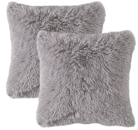 Agvdg Set of 2 Faux Fur Cushion Covers Grey - 17x17 Inch Fluffy Soft Decorative Throw Pillow Covers for Sofa Bedroom, 43x43cm Sofa Cushion Covers