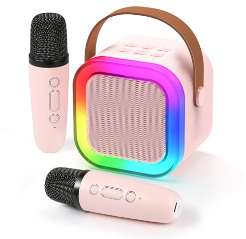 Fede Karaoke Maschine für Kinder Erwachsene, Mini Karaoke Maschine mit 2 Mikrofonen, Tragbarer Bluetooth-Lautsprecher mit Stimmeffekten & LED-Lichtern, Geschenke Spielzeug für Mädchen und Jungen