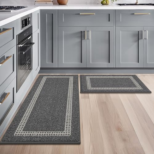 COSY HOMEER Küchenläufer 2 Stück, Küchenteppich Waschbar rutschfest, Küchenmatten, Teppich Läufer Maschinenwaschbar für Küche (50 x 75 cm + 50 x 120 cm, Schwarz Quadrat)