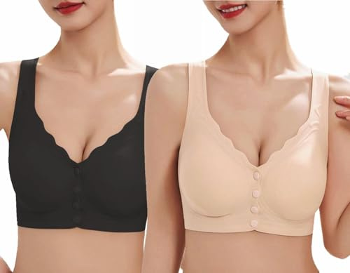 CLOUSPO Women Bra Front Closure Fastening Wireless Post Surgery Mastectom Jelly Bras for Elderly Old Women with Soft Seamless Support Padded Bralette