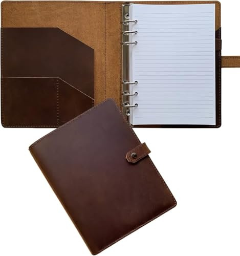 newestor Nachfüllbares Lederjournal mit liniertem Papier, A5 Lederbinder mit 100 Blatt linierten Seiten, dunkelbraun
