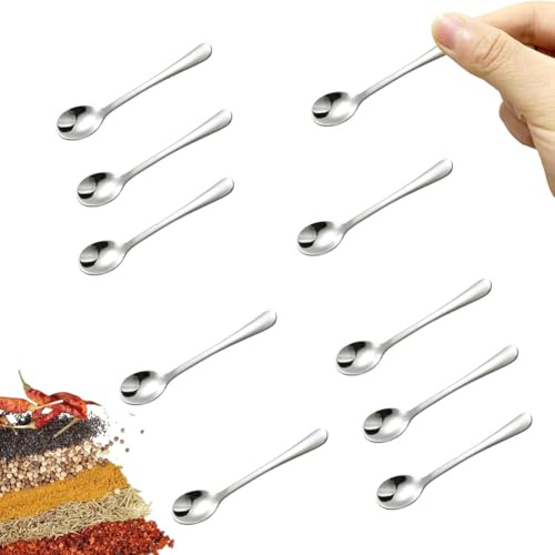 Wisyurt 10 PCS Tiny Stainless Steel Spoons for Spices Jars, Mini Size 2.87inch, Cute Small Stainless Steel Condiment Spoons