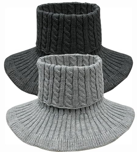 JFAN Krageneinsatz Damen Abnehmbarer Kragen Faux Rollkragen Stricken Warme Abnehmbare Zweiteilige Set Fake Bluse Kragen Turtleneck Elegant,Schwarz+Grau