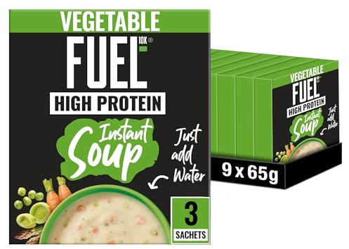 FUEL10K High Protein Vegetable Instant Cup Soup, 27 Sachets | 9 Boxes of 3 Sachets, Quick & Easy Meal, Just Add Hot Water, Vegetarian, Perfect for Lunch or Snack