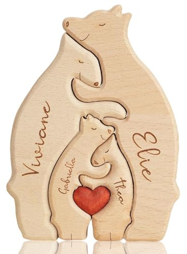 Personalisiertes Holzbär-Familienpuzzle, individuelles 2-8-Namen-Familien-Tierpuzzle, dekorative Geschenke für den Vatertag, Muttertag, Geburtstag, Jubiläum, Weihnachten (Bär)