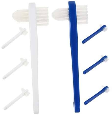 BAZEITFLOW 8 pièces Brosse Nettoyage Dentier Double Tête Brossettes Prothèses Dentaires Anti-dérapante pour Soins des Faux Dents et Appareils Orthodontiques
