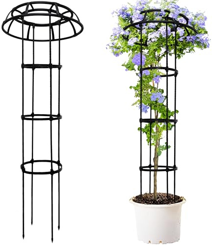 TIKTALK Rankhilfe Obelisk,135 cm hoch rankhilfen für kletterpflanzen,Metall Pilz Top,einstellbare Höhen Pflanze Spalier für Topfpflanzen, Tomaten, Gurken, Clematis, Rose