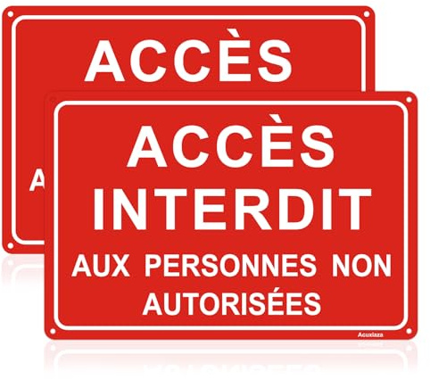 Acuxiaza Panneau Accès Interdit Aux Personnes Non Autorisées - 30 x 20 cm | 2 Pièces, Aluminium Panneau Propriété Privée Accès Interdit, Protection UV, Imperméable, Avec 4 Trous Percés