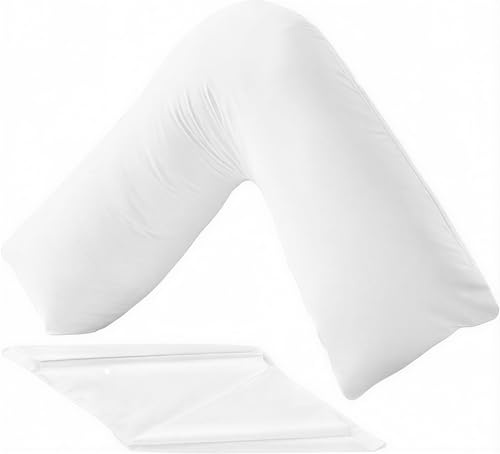 CASABLOOM Orthopaedic V Pillow with Pillowcase – Ultra Soft Hollowfibre Support for Neck, Back, Maternity, Nursing & Pregnancy – Anti-Allergy, Machine Washable Cover (White, 75×35cm)