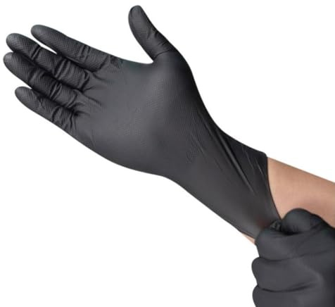 QUNZIDRESS Nitrile Gloves Heavy Duty Mechanic Gloves, Disposable, Powder Free Latex Free, Diamond Grip Black, Extra Thick & Strong Nitrile Gloves, Box of 100 (L)