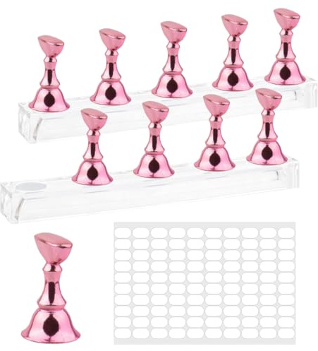 YIPFEN 2 Sets Support Ongles Magnétique avec Base en Acrylique et Ruban Adhésif Double Face Inclus, Accessoire pour Nail Art et Manucure, Support Capsule Ongles (Rosé Doré)