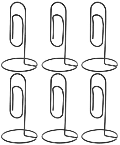 NULYLU Lot de 6 Porte-mémos de Bureau Métalliques Noirs 130 Mm – Pinces Porte-photos Multifonctions pour Cartes, Notes et Numéros de Table – Supports Pratiques pour Événements
