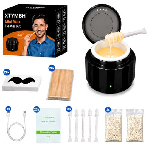 Näshår vaxkit för män och kvinnor, kit för ansiktsvaxning med svart minivärmare, USB snabb uppvärmning, konstant temperatur, 100 g vax, 20 pinnar, multitillbehör, bärbart vaxkit för hem och resor