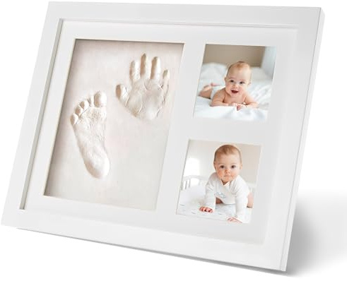 JUNJIEFU Set di impronte di mani e piedi per bambini, ricordo con cornice, cornice per la cameretta dei bambini, regalo di nascita, baby shower (bianco chiaro)