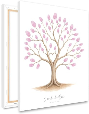 HEI Print Personalisierter Fingerabdruck Baum als Gästebuch Hochzeit | Leinwand mit Namen & Datum | Erinnerungsstück für Brautpaar | Alternative zum klassischen Gästebuch | 30x40 und 40x60cm