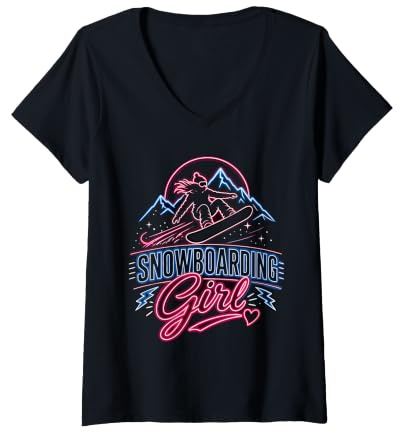 Women's Snowboarder Snowboarding Girl Girls Children Snowboard V-Neck T-Shirt