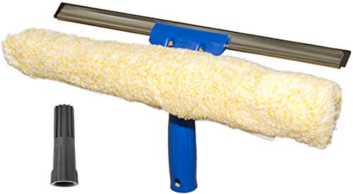 WinHux Fensterabzieher und Mikrofaser-Wascher 2-in-1 für Teleskop- und Verlängerungsstangen – 35cm Gummilippe, Langer Fensterputzer mit Push-Fit-Adapter