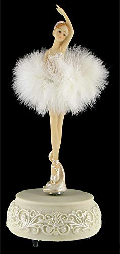 Lutèce Créations Animierte Spieluhr/musikalische Ballerina-Automat aus Porzellan mit einem Tutu aus Daunen, Spieluhr und 18-Ton-Federspielwerk - An der schönen blauen Donau (Johann Strauss)