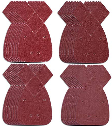Natuce 40PCS Carta Abrasiva con 4 fori, 140mm Carta Vetrata , Granulometria 40/ 60/ 80/ 120, Fogli Abrasivi per Levigatrice Mouse, 2 Punte Extra per La Sostituzione per Adattare Black and Decker