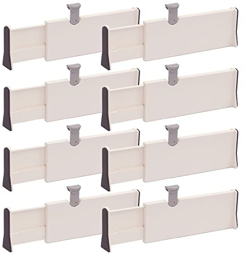 TENABORT Set of 8 Adjustable Drawer Dividers Organizer Separators Plastic Dresser Organizer for Bedroom, Bathroom, Closet, Office Desk, Kitchen Storage