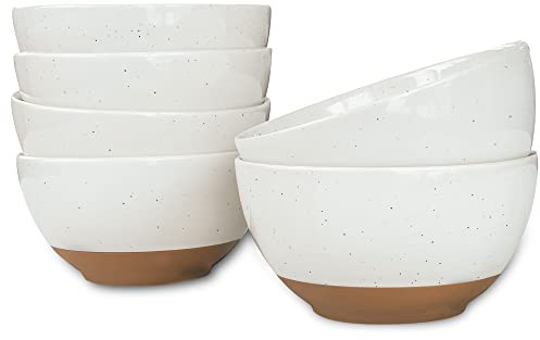 Mora Ceramic Small Dessert Bowls - 16oz, Set of 6 - Microwave, Oven and Dishwasher Safe, For Rice, Ice Cream, Soup, Snacks, Cereal, Chili, Side Dishes etc - Microwavable Kitchen Bowl, Vanilla White