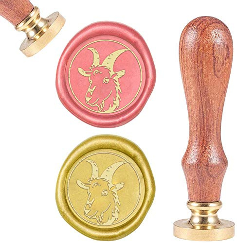 craspire Wax Seal Stamp Goat, Versiegelung Wachs Stempel Tier Retro Holz Stempel Wachs Siegel 25mm Abnehmbare Messing Siegel Holz Griff Für Umschläge Einladungen Hochzeit Verschönerung Dekoration